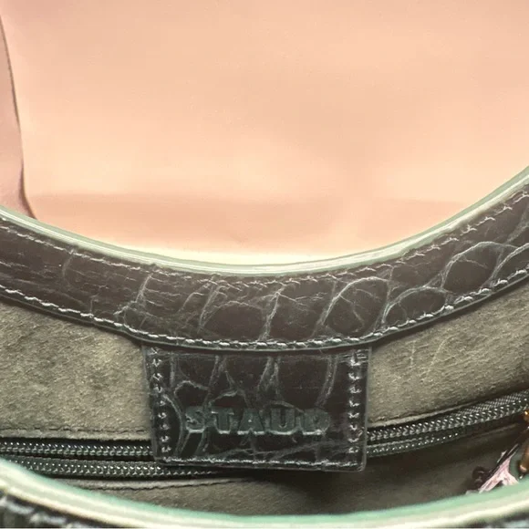 Elegant Green Staud Moon Bag Crocodile-Embossed Women's Shoulder Bag